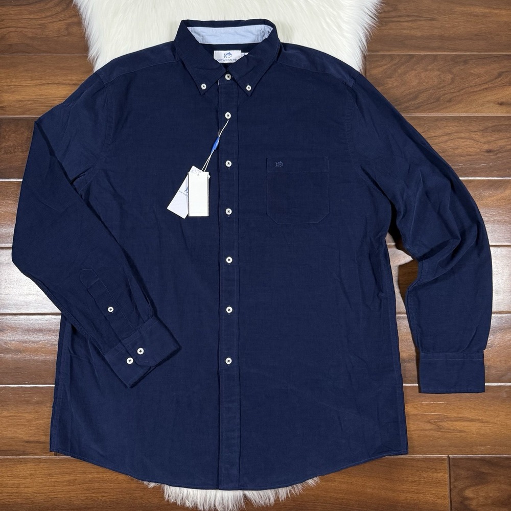 Southern‎ Tide Size XL Blue Lightweight Bedford Cord Long Sleeve Sport Shirt